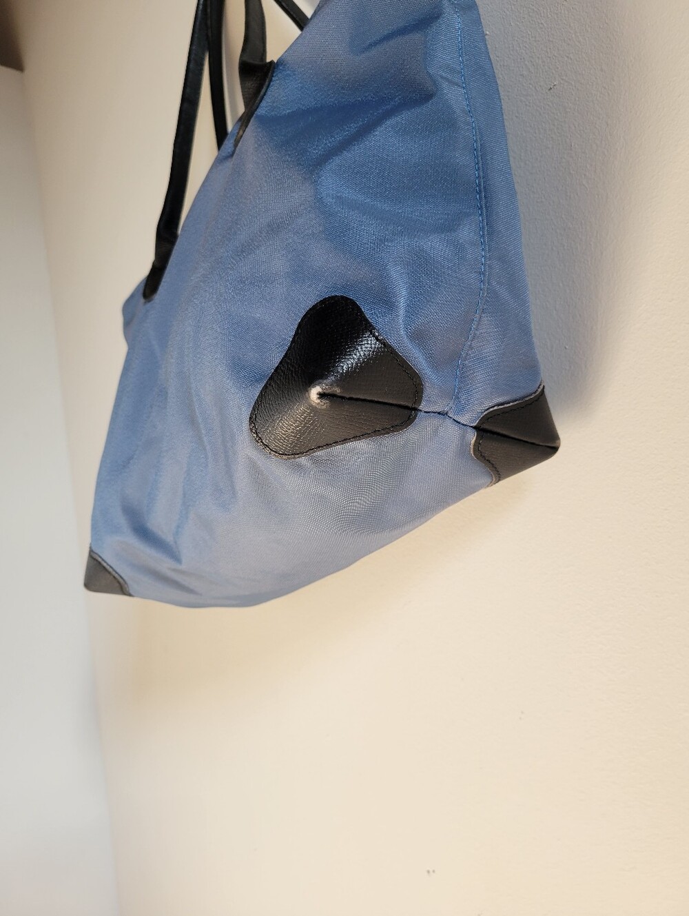 Classic Hervé Chapelier Baby Blue Nylon Shoulder Tote Bag Black Leather Accents - Picture 6 of 13